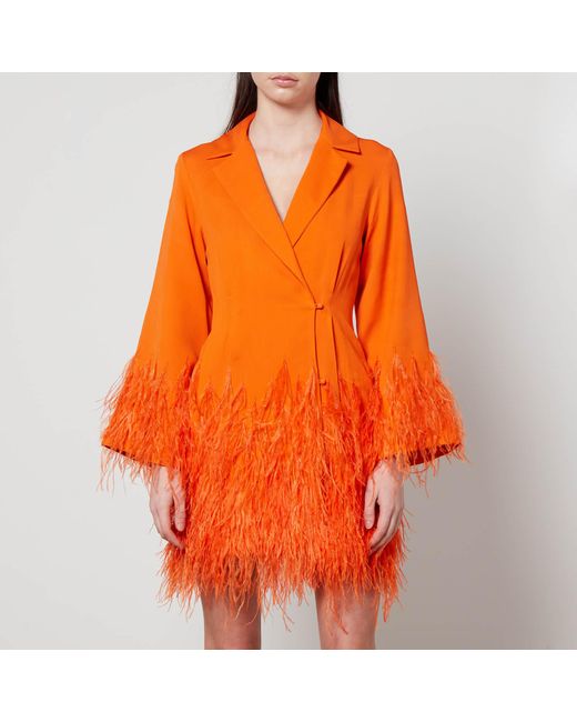 Cult Gaia Orange Harper Feather-trimmed Crepe Blazer Dress