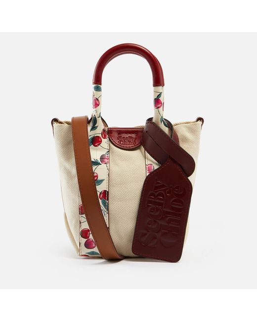 See By Chloé Laetizia Cherry Mini Canvas And Leather Tote Bag in Beige ...