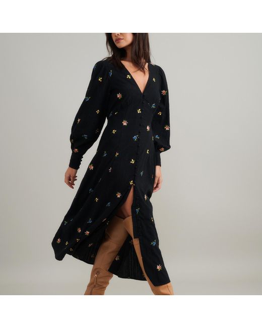 Nobody's Child Black Shannon Cotton-Gauze Midi Dress