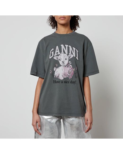 Ganni Black Future Lamb Cotton T-Shirt
