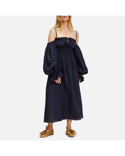 Sleeper Blue Cancan Linen Maxi Dress