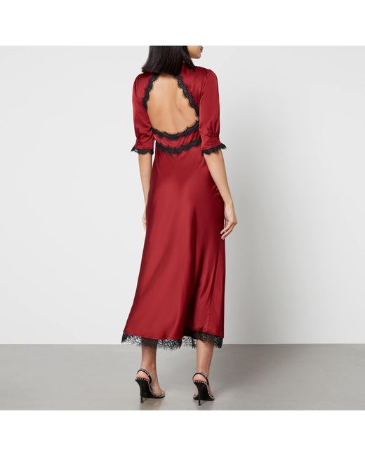 Rixo Red Gabrielle Open-back Lace-trimmed Satin Maxi Dress