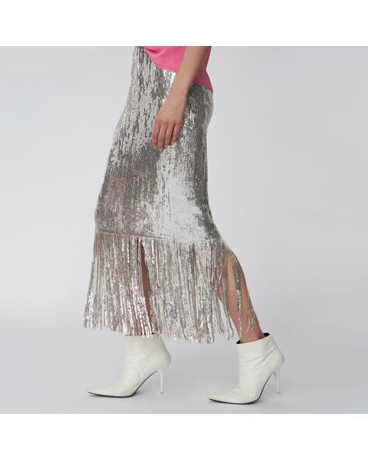 Stella Nova Gray Sequinned Mesh Midi Skirt