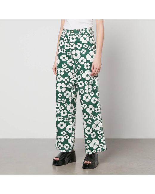 MARNI X CARHARTT Green Marni X Carhartt Floral-print Cotton-canvas Trousers
