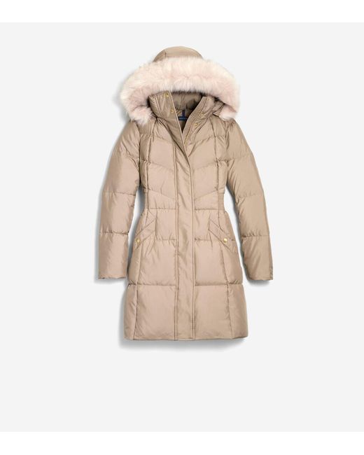 Down & feather coat with faux fur cheap hood cole haan