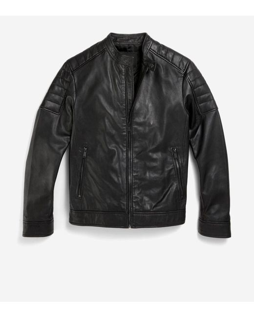 Cole Haan Black Men's Leather Racer Jacket for men