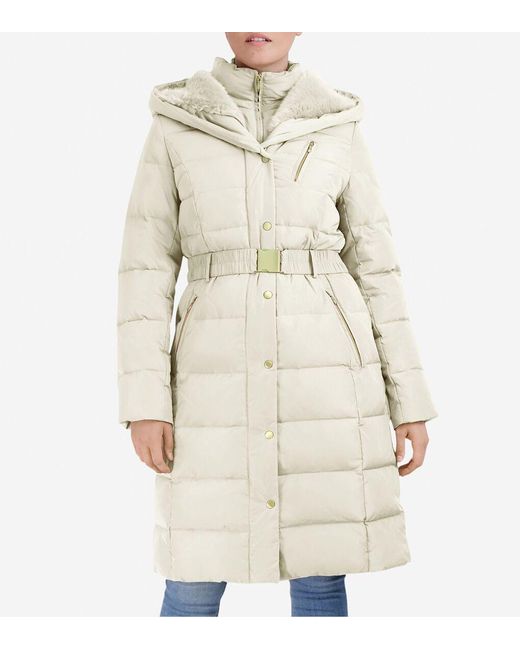 Cole Haan Women s Taffeta Down Belted Coat in Natural Lyst