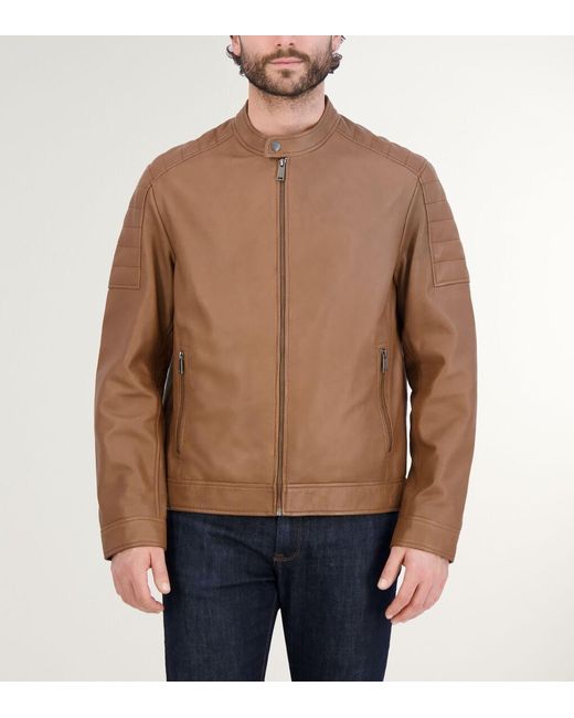 Cole Haan Brown Men's Leather Racer Jacket for men