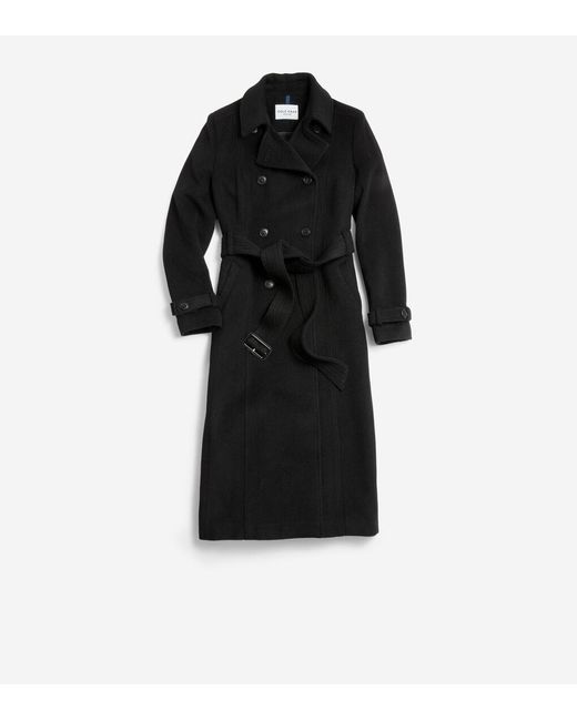 Cole Haan Women's Slick Wool Flared Trench Coat in Black | Lyst