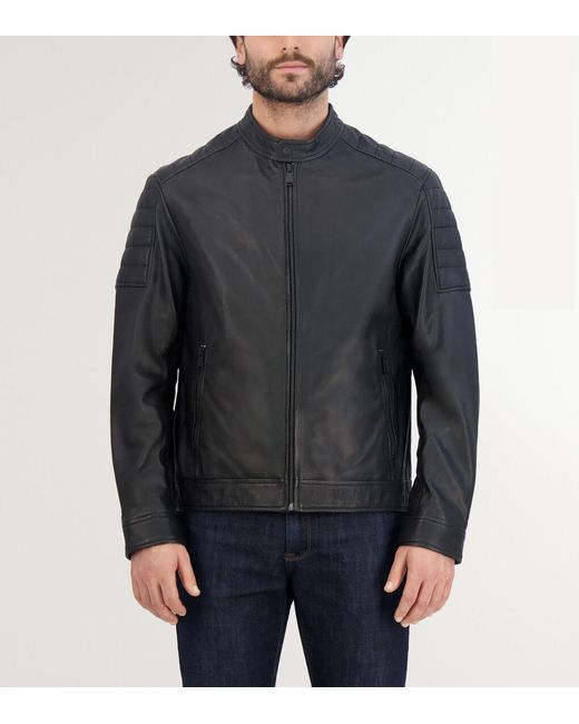 Cole Haan Black Men's Leather Racer Jacket for men