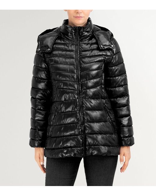 Cole Haan Women's Quilted Pearl Faux Down Jacket With Removable Hood in