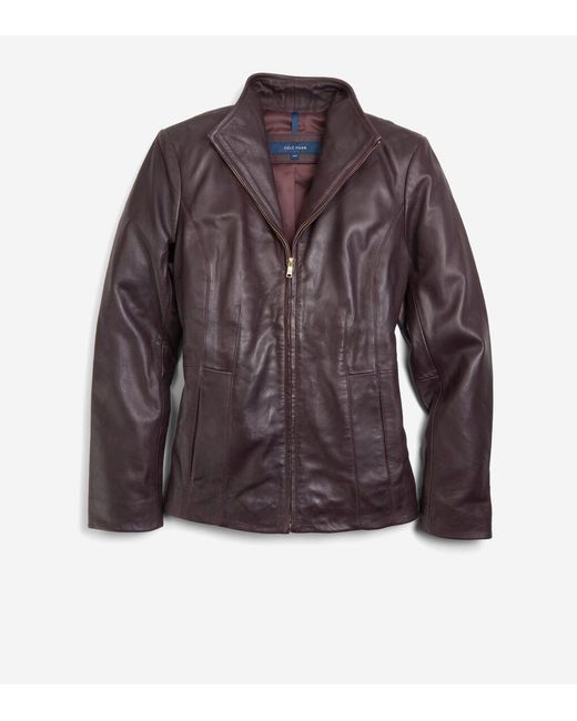 Cole Haan Brown Women's Wing Collar Leather Jacket