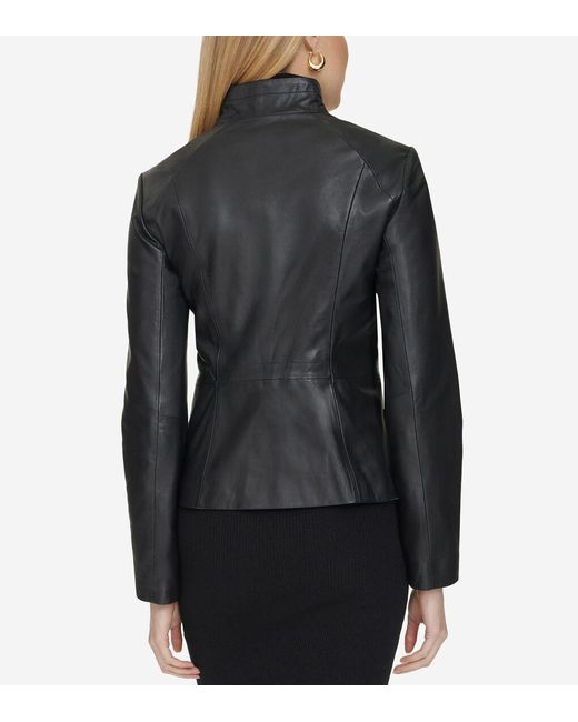 Cole Haan Black Women's Asymmetrical Leather Zip-up Jacket