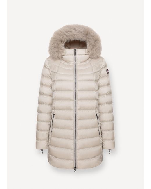 Piumino A Trapezio Con Pelliccia, Colore Canapa, Taglia di Colmar in White