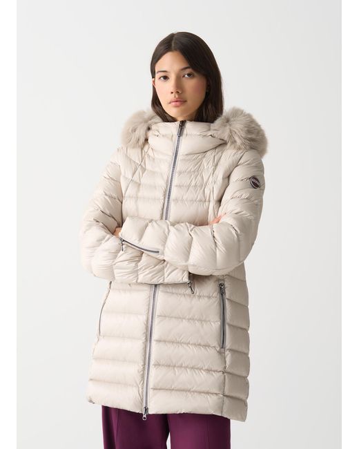 Piumino A Trapezio Con Pelliccia, Colore Canapa, Taglia di Colmar in White