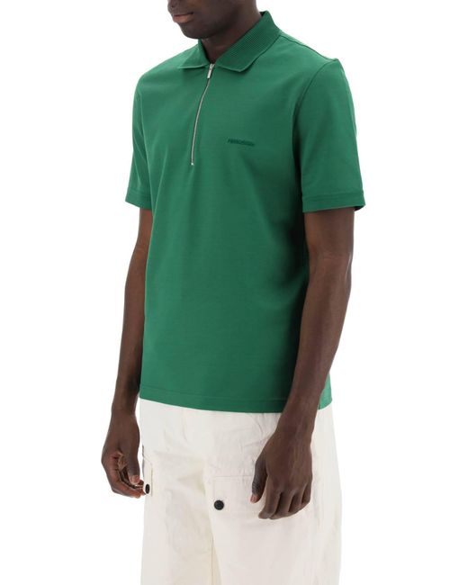 Ferragamo Green Organic Cotton Polo Shirt With Half Zip for men