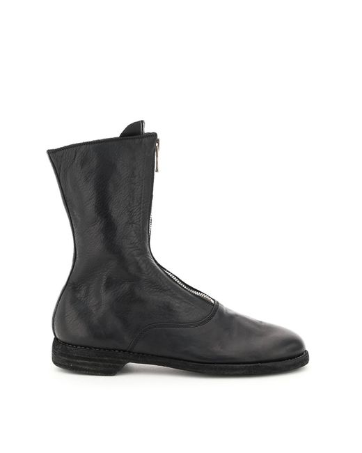 Guidi Black Front Zip Leather Ankle Boots