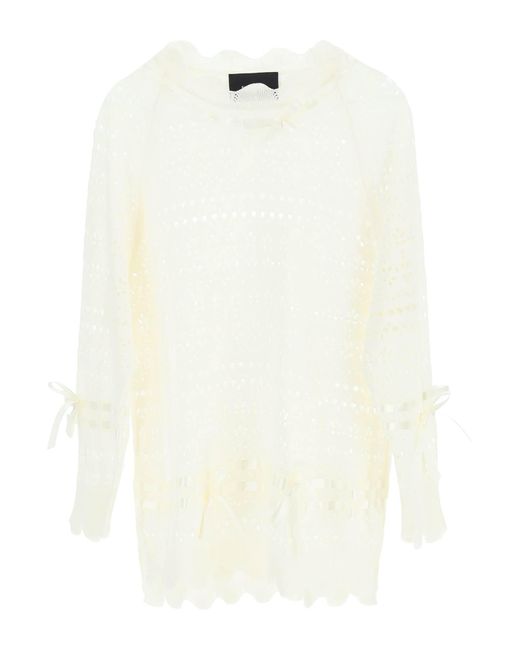 Simone Rocha Synthetic Open-knit Sweater With Ribbons in White | Lyst
