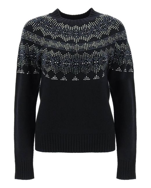 Max Mara Black Osmio Wool And Cashmere Fair-Isle Sweater With Crystals