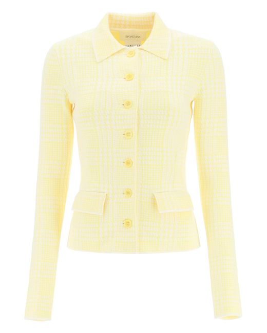 Sportmax Yellow 'penna' Prince Of Wales Knit Jacket