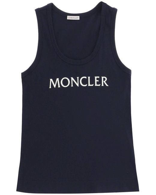 Moncler Blue Logo Print Ribbed Tank Top