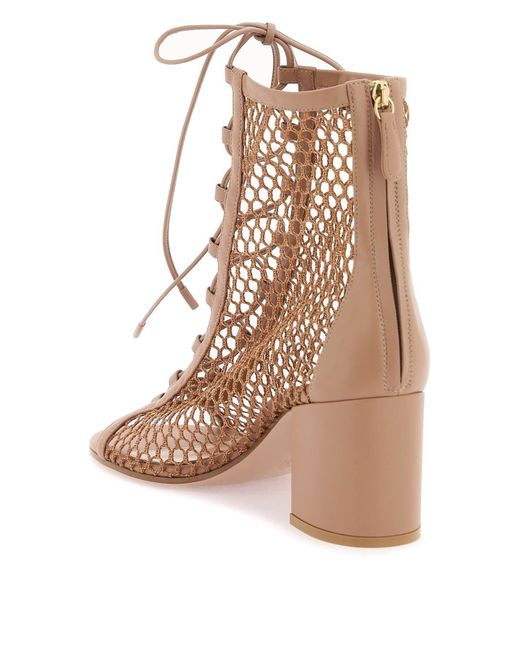 Gianvito Rossi Brown Open-Toe Mesh Ankle Boots With