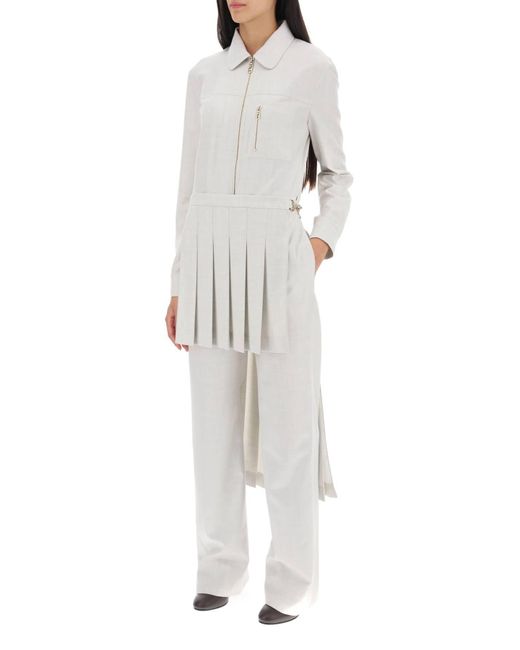 Fendi White Wool Jumpsuit With Pleated Panels