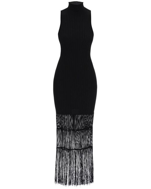 Khaite Black "Ribbed Knit Dress With Fringe Details"
