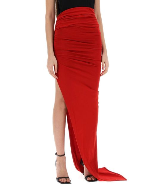 Rick Owens Red Asymmetric Maxi Skirt In Jersey