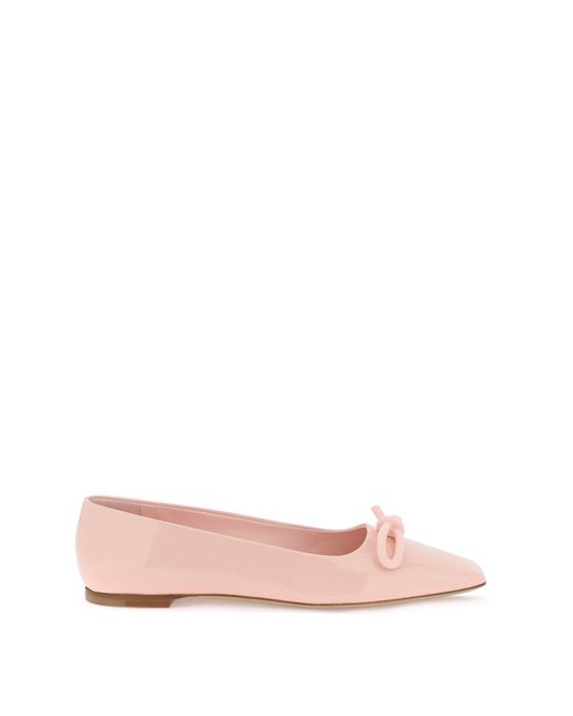 Ferragamo Pink Patent Leather Ballet Flats With Asymmetrical Bow