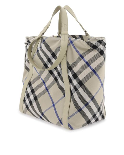 Burberry Gray Ered Checkered Tote for men