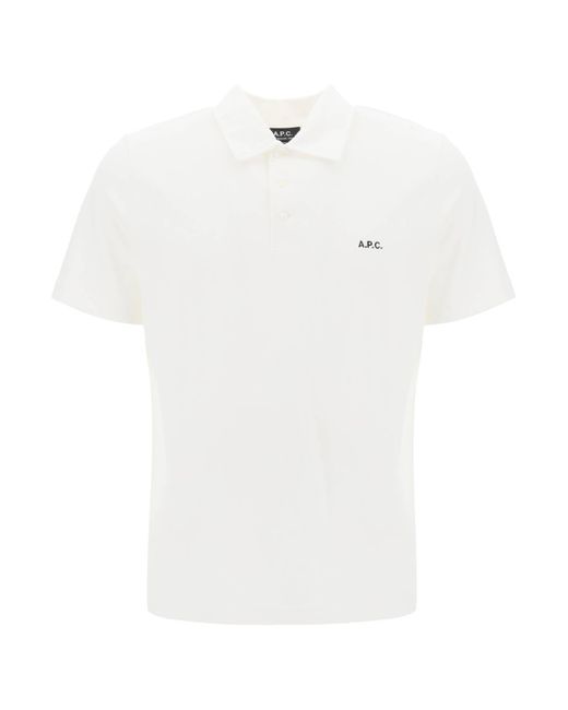 A.P.C. White Austin Polo Shirt With Logo Embroidery for men