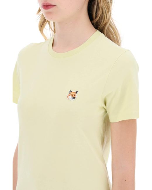T Shirt Girocollo Fox Head di Maison Kitsuné in Yellow