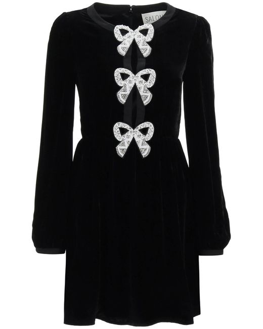 Saloni Black Camille Velvet Dress