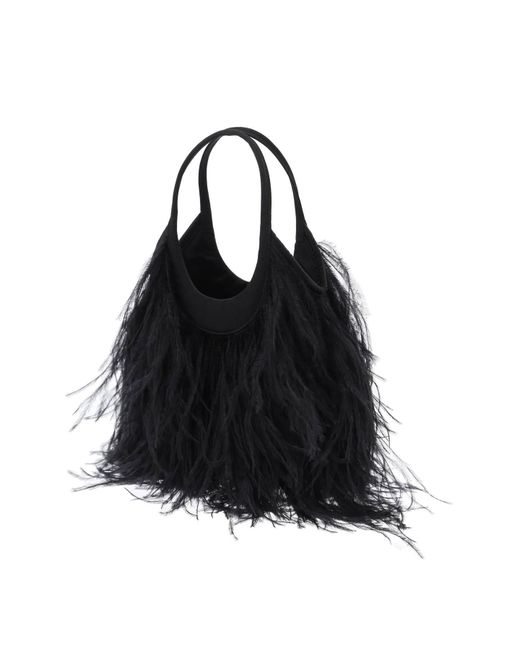 Miu Miu Black Satin Handbag With Feathers
