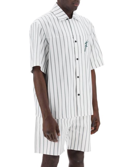 Ferragamo White Striped Bowling Shirt With Button for men