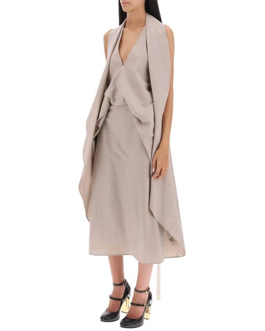 Fendi Natural Draped Dress In Pinstripe Flannel