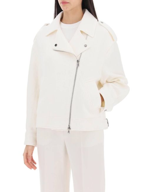 Brunello Cucinelli White Cotton Linen Biker Jacket