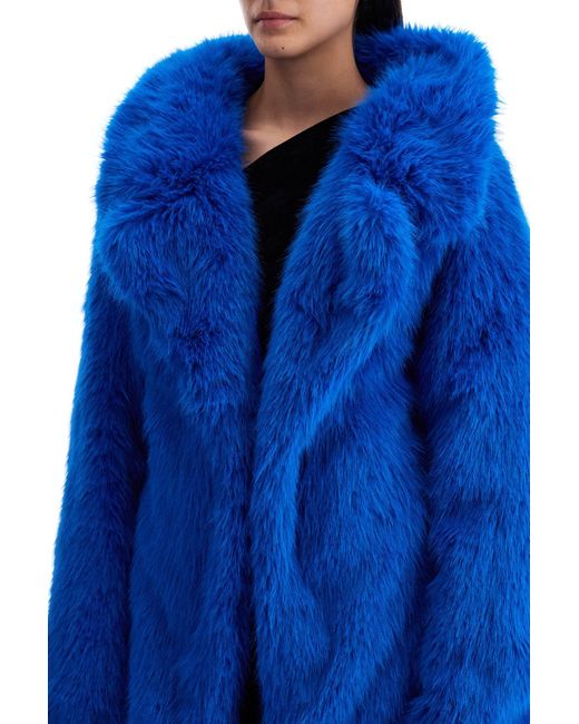 Balenciaga Blue Maxi Faux Fur Coat In