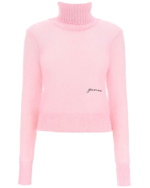 Ganni Pink Mohair Blend Turtleneck Sweater