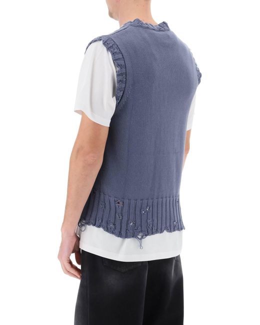 Marni Blue Destroyed Effect Vest In Cotton for men