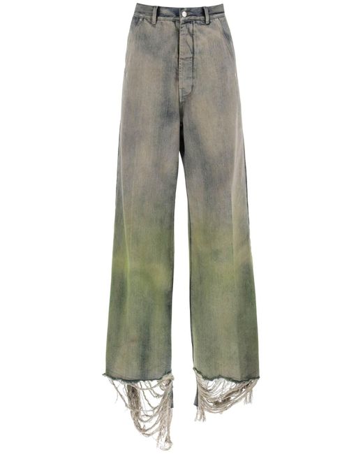 Rick Owens Green Belas Jeans In Acid Degrade Wash for men