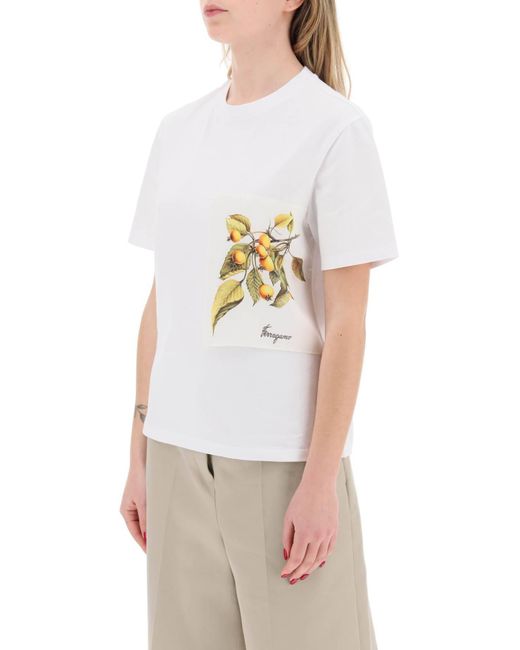 Ferragamo White "Botanical Print Insert T-Shirt