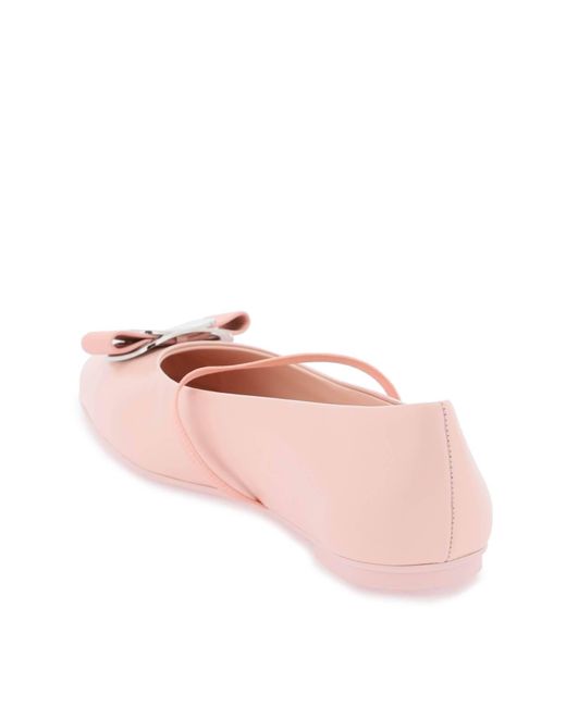 Ferragamo Pink Zina Ballet Flats With New Vara Plate