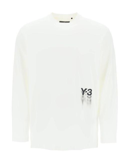 T Shirt A Maniche Lunghe Con Stampa Logo di Y-3 in White da Uomo