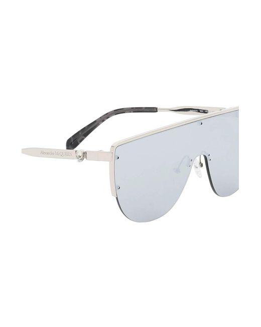Alexander McQueen White Sunglasses With Mirrored Lenses And Mask-Style Frame