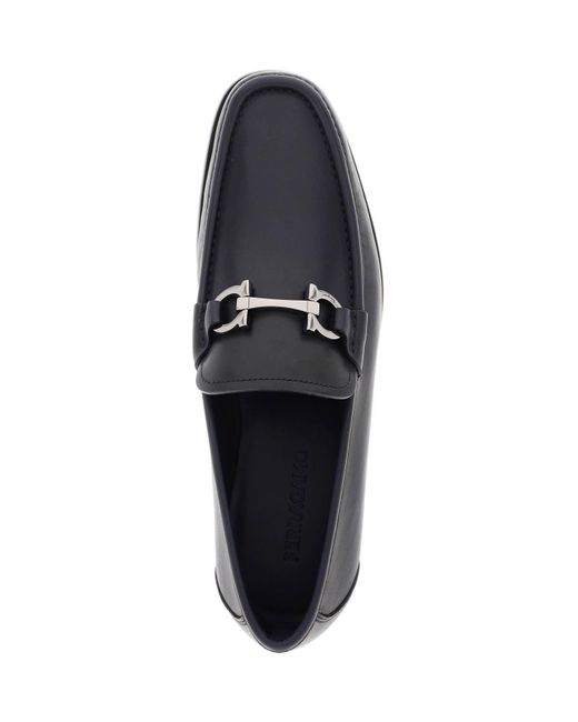 Ferragamo Blue Smooth Leather Loafers With Gancini for men