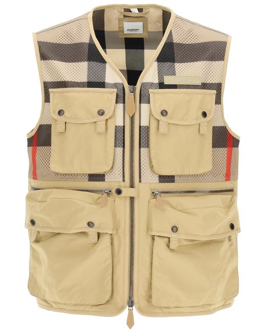 Burberry Natural Finmere Vest In Technical Cotton And Mesh for men