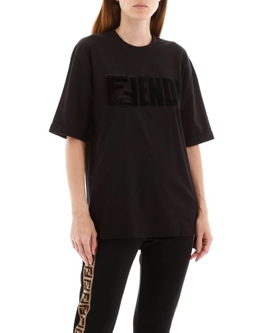 Fendi Ff T-shirt With Mink Fur in Black - Lyst