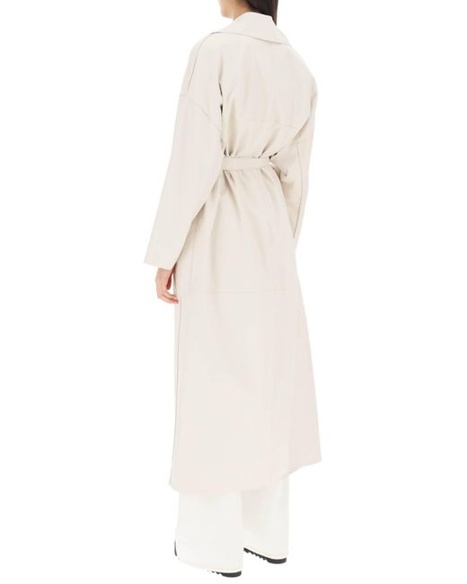 Max Mara White 'Amica' Long Leather Trench Coat